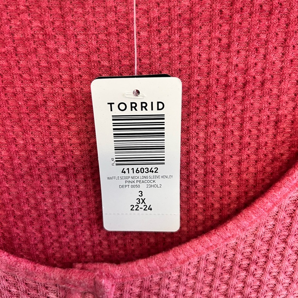 NWT Torrid Waffle Scoop Neck Long Sleeve Henley Top in pink peacock size 3x - Picture 3 of 13